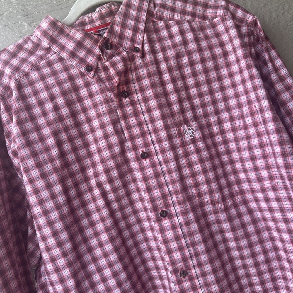 Ariat Pro Series Men’s Red Pink XL Long Sleeve Checkered Plaid Button Down Shirt